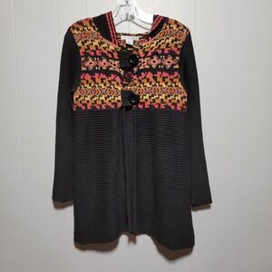 Y2K Vintage RXB Black‎ Hooded Button Front Cardigan Sweater Duster EUC